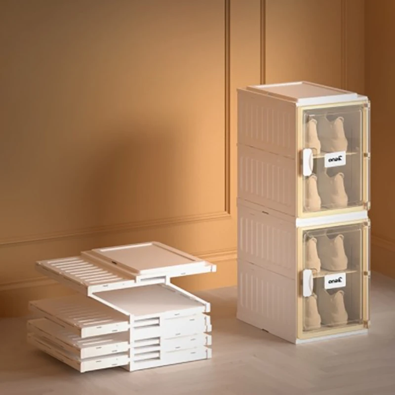 

Folding Storage Box Transparent Shoes Boxes Rack Organizers Foldable Dustproof Shoe Case Stackable Combined Cabinet