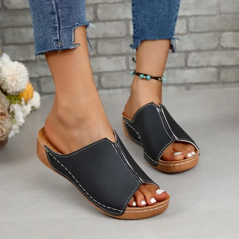 New Open Toe Women\'s Wedge Sandals White Summer Fashion Breathable Comfortable Sandals Womens Buckle Female Footwear Woman Shoes