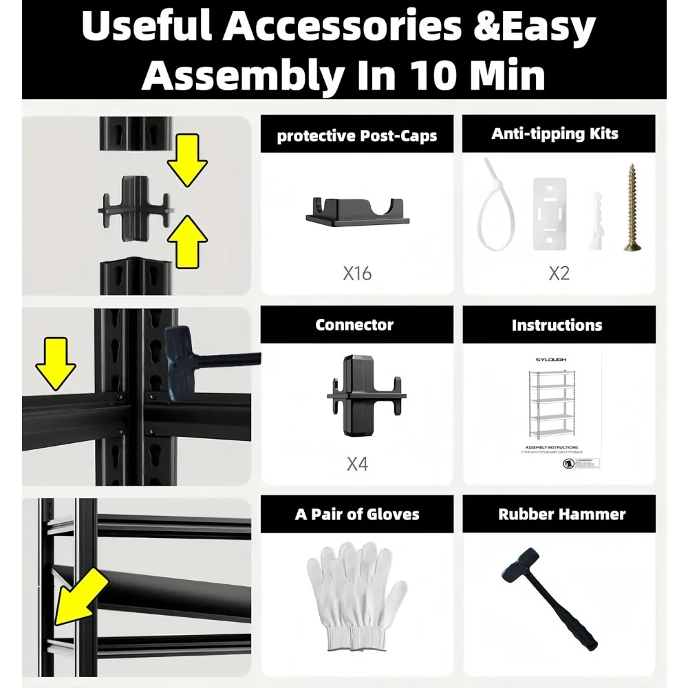 وحدة رفوف معدنية من 5 طبقات، أرفف تخزين قابلة للتعديل، 72 بوصة ارتفاع × 35.43 بوصة عرض × 15.8 بوصة D أرفف جراج شديدة التحمل للمستودعات #5