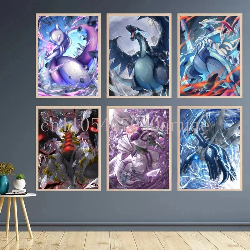 

Anime Pokemon Retro Canvas Painting Groudon Mewtwo Cartoon Picture Poster Print High Quality Wall Art Living Room Decor Posters
