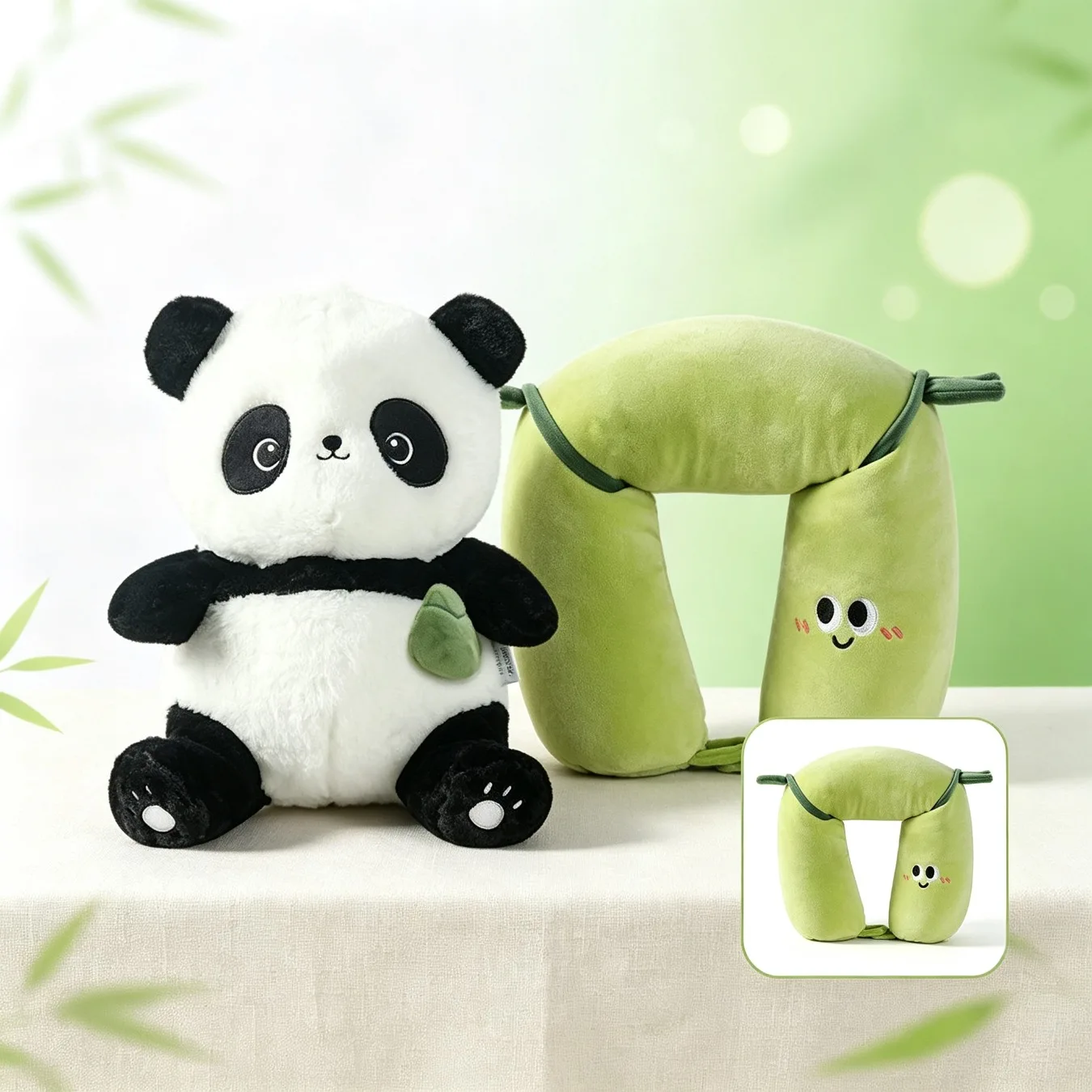 Panda Plush Convertible U Neck Pillow 2‑In‑1 Transform Cushion Cervical Support Pillow For Vehicle Travel And Birthday Present