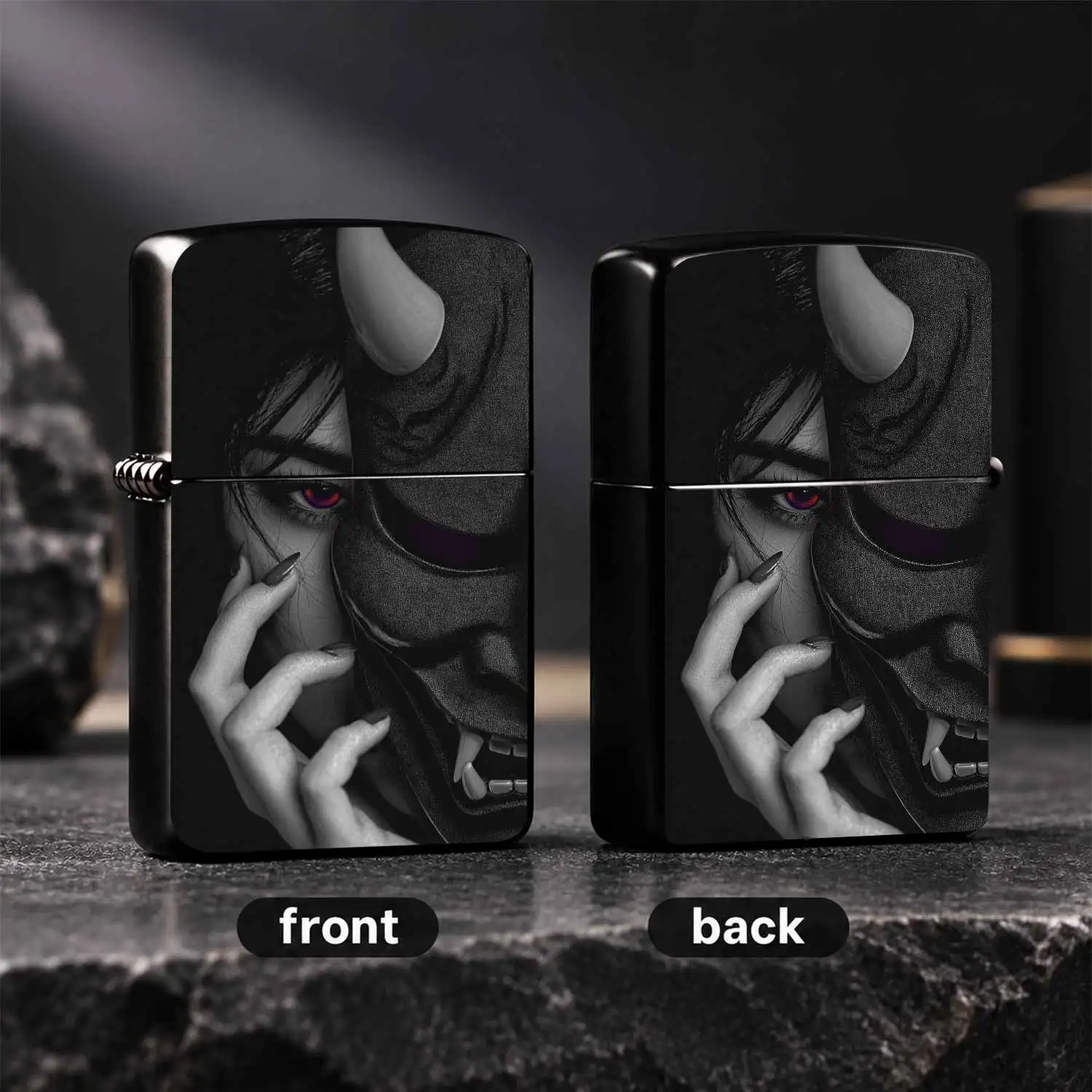 Trendy Dark Hannya Mask Portable Lighter, Unique Red-Eye Figure Art Design, Stylish Practical Daily Carry Ignition Tool, Aesthetic Decor Accessory For Gifting, Everyday Outdoor Indoor Use, Exquisite Cool High Sense Carry-On Item A Humorous