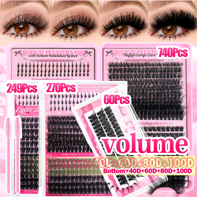 

Набор накладных ресниц-пучков (60/249/270/740 шт.) 40D 60D 80D 100D, объемные пушистые пучки ресниц 10-16 мм для начинающих