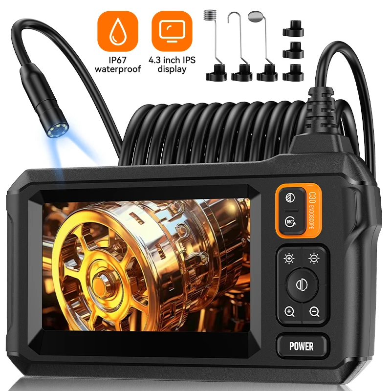 Telecamera per endoscopio da 4,3 pollici con luce HD1080P Telecamera per periscopio di ispezione IP67 Cavo semirigido Alcance per autoveicoli per fognature