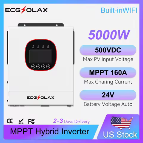 ECGSOLAX 5KW Solar Hybrid Inverter 24V 220Vac With MPPT 160A Hybrid Solar Inverter Built-in WIFI Off Grid Hybrid Inverter