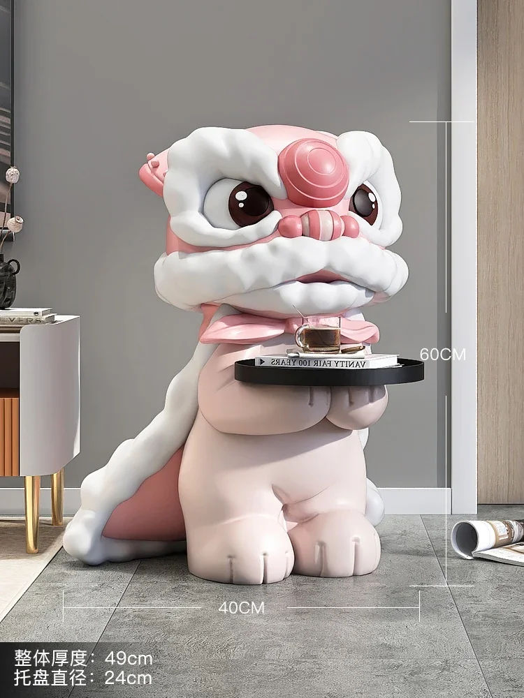 Room Decoration Lion Dance Sculptures New Chinese Style Living Room Home Porch Home Decoration Large Landing Storage Tray Statue