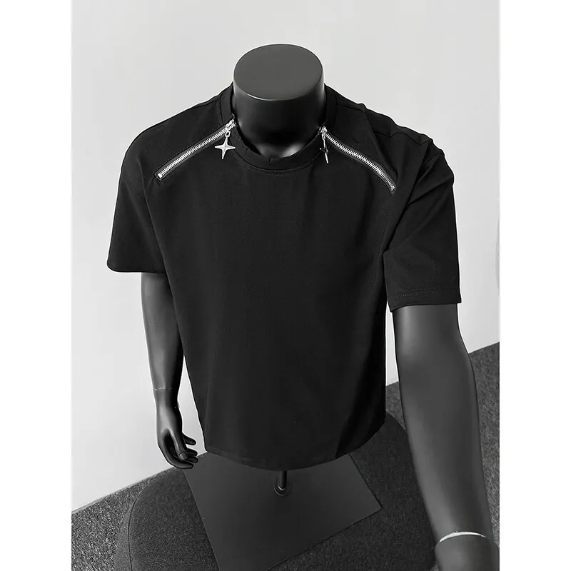 Breathable Mens Round Neck T-Shirt Man Zip Detail Trendy Design New Urban Streetwear Casual Summer Tee Comfort Fit Stylish Soft