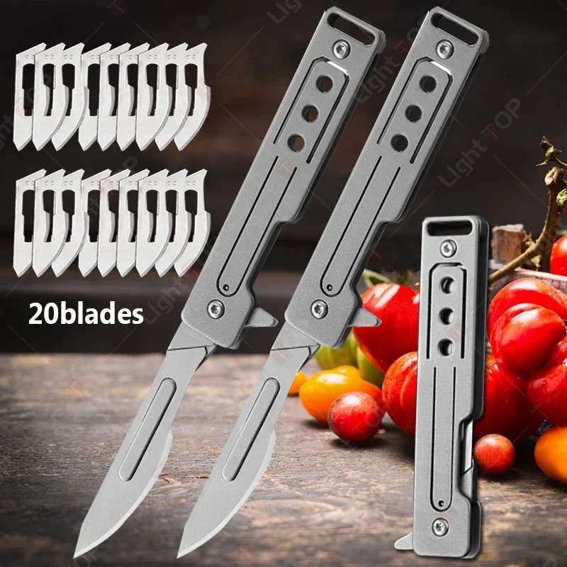 Folding Knife Stainless Steel Pocket Knife Multifunctional Knife 10 Replaceable Sharp Blades Kitchen Fruit Knife Craft Knife Kit