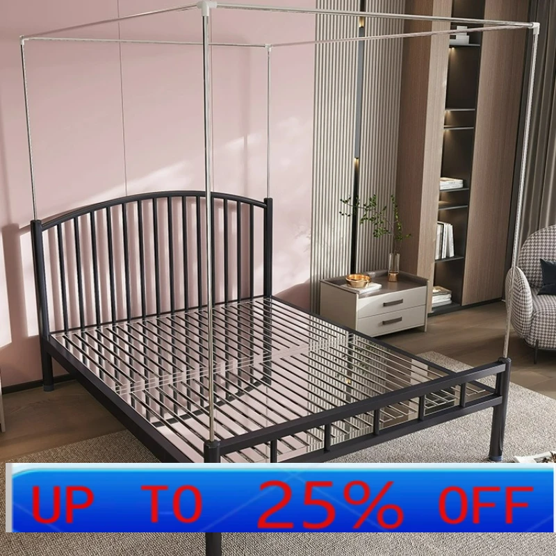 LTT thickened stainless steel bed with mosquito net rod simple double bed frame non-wrought iron bed