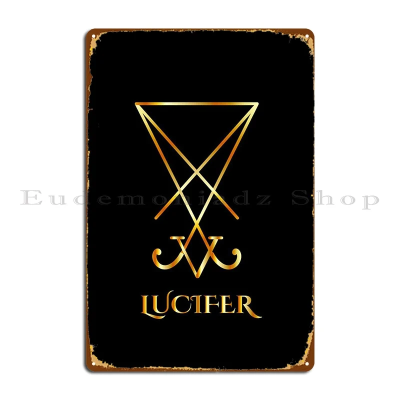 Sigil Of Lucifer In Gold Metal Plaque Poster Party Cinema Club Bar Character Garage Club Tin Sign Poster