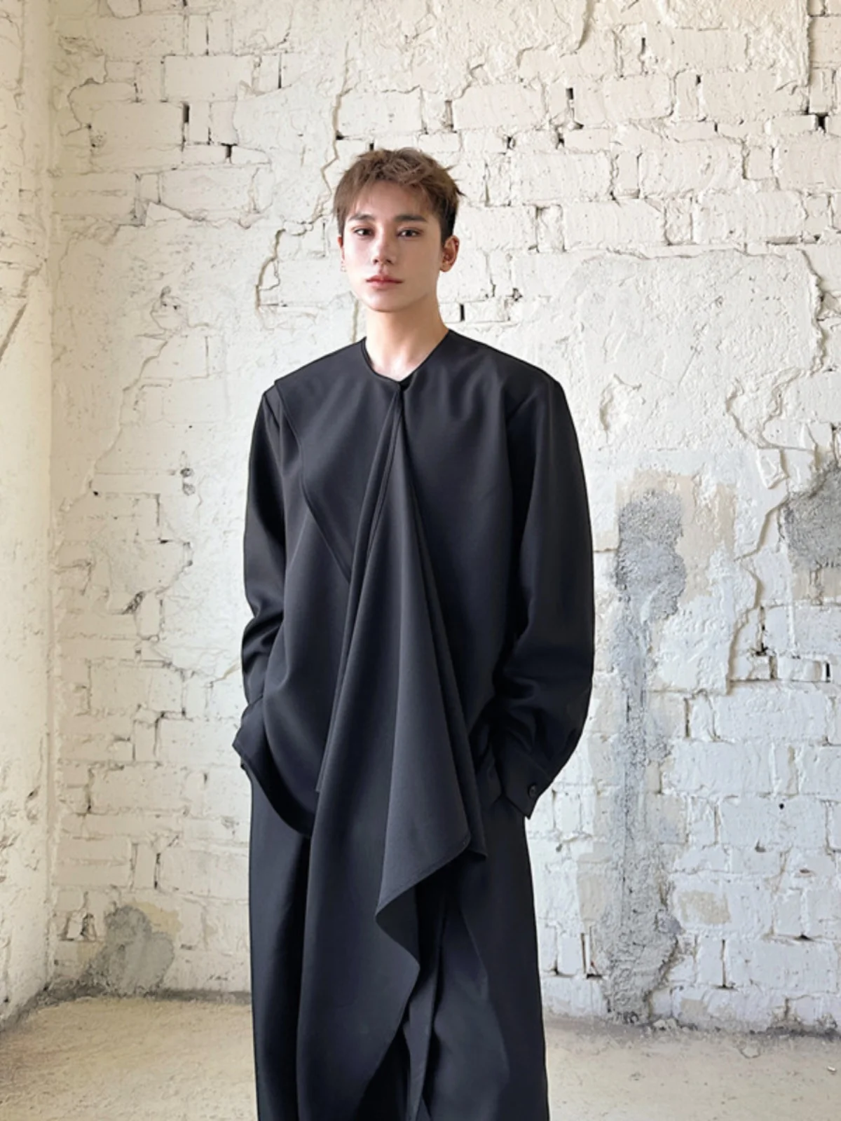 

Повседневная шикарная длинная све, мужская модная дизайнерская одежда с волнистым принтом, свободная одежда на весну и осень, новая молодежная одежда