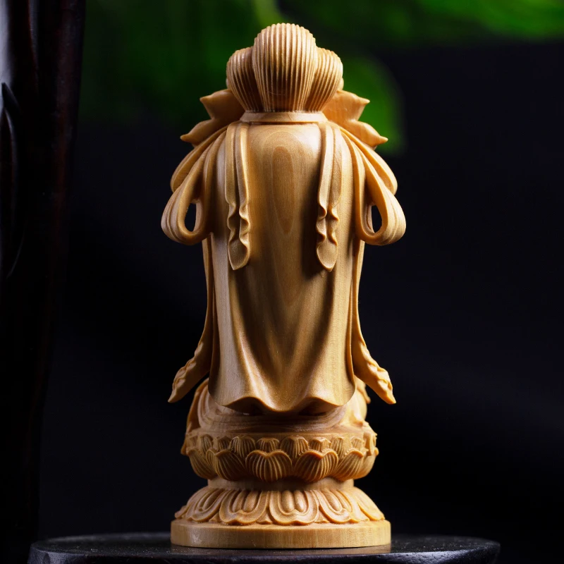 New Woodcarving Cartoon Guanyin Statue  Hand Carving Solid Wood Buddhist Feng Shui Guanyin Home Decoration Accessories Statue