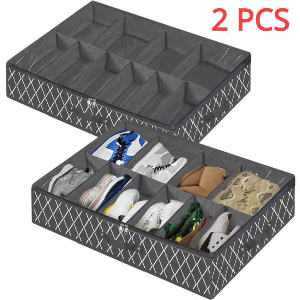 

Under Bed Shoe Storage Box Sturdy Organizer With Smooth Zipper & Clear Window Underbed Shoe Closet Storage For 12 Pairs Of Shoes