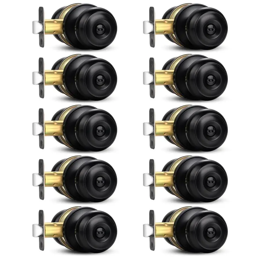 

Privacy Door Knob, 10 Pack Matte Black Round Keyless Doorknobs Interior Exterior Lockset, Privacy Locking Door Knobs for Bedroom