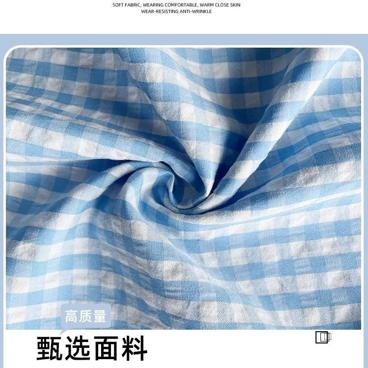 Blauw en wit geruite taartrok dames lente zomer middellange hoge taille afslankende grote uitlopende paraplu