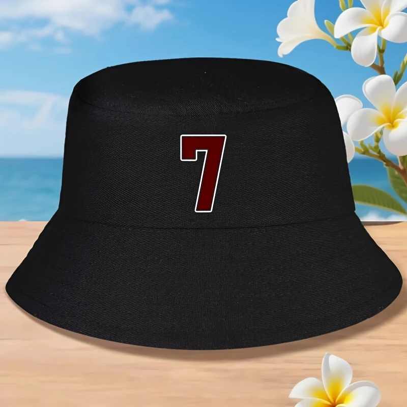 Unissex # Chapéu Bucket de Torcedor Número 7 - Estilo Uniforme Marrom e Branco, Emblema Icônico Número 7, Acessório Retrô Y2K para Fãs de Kpop e Rock