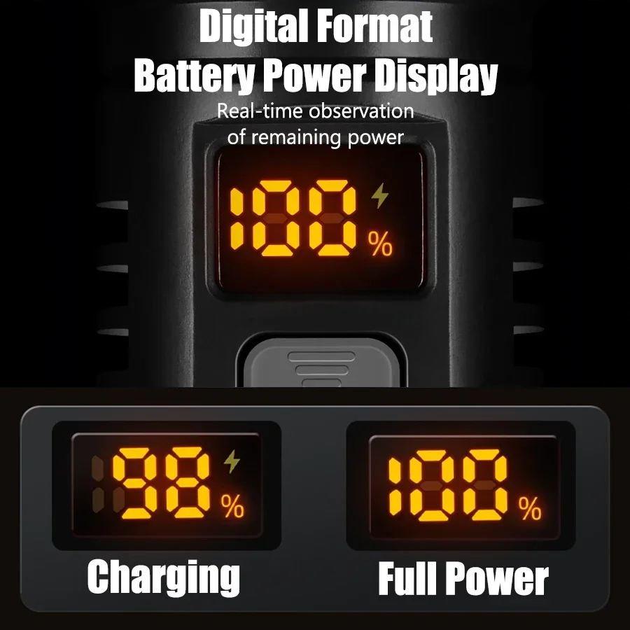 High Power Led Flashlights 2000LM With Power Display Light USB Charging Built-in Battery Handheld Lantern Camping Outdoor Use