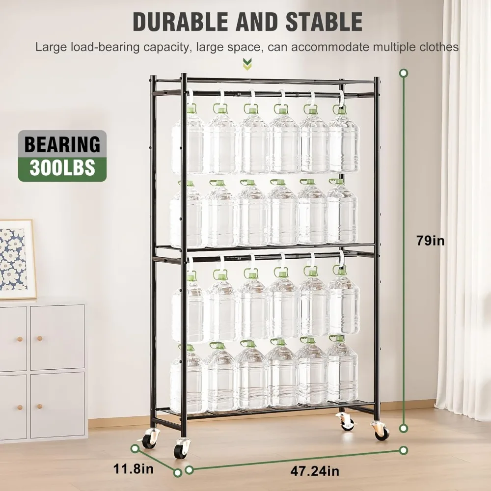 Rolling Clothes Rack for Hanging Clothes, 300Lbs Capacity Garment Rack with Double Rods & 3 Wire Shelves, Cloth Wardrobe