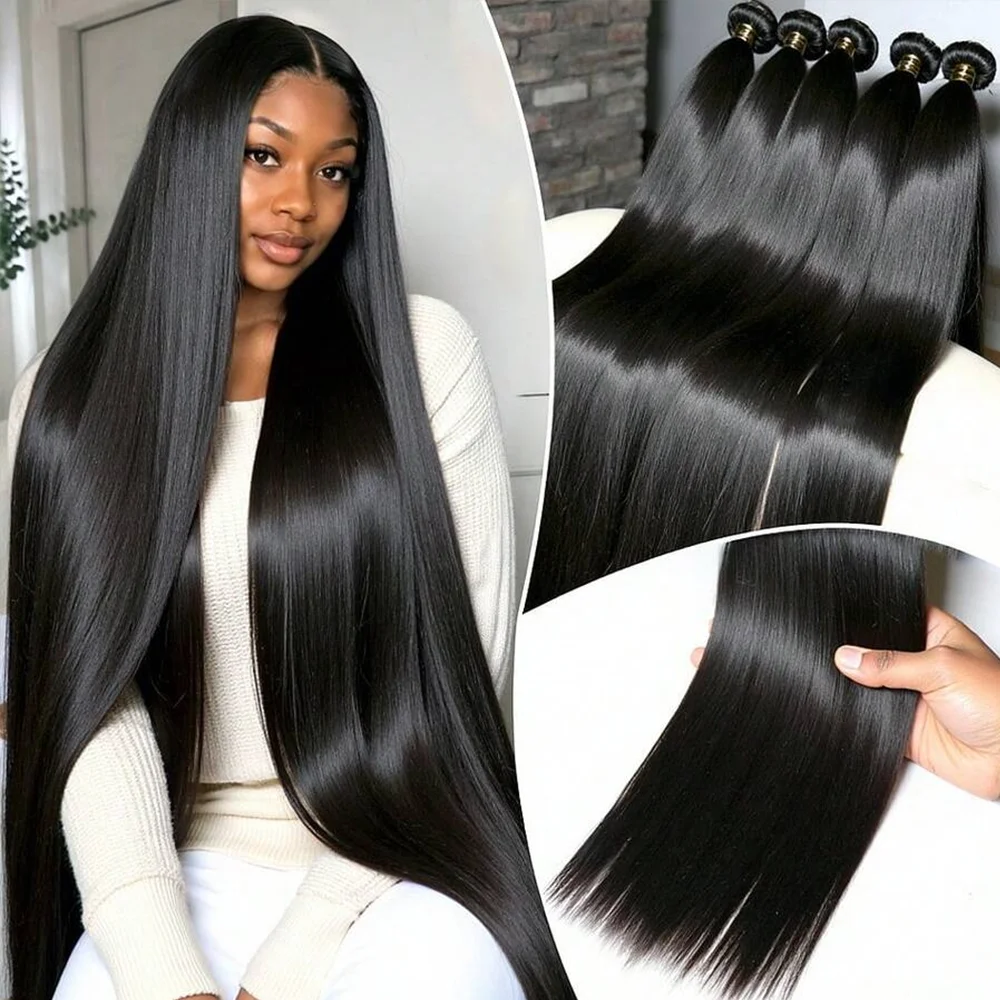 OKVOKV Straight Bundles Human Hair 12A Human Hair 3 Bundles Straight Hair Brazilian Hair Human Hair Bundles Virgin Human Hair Bundles Remy Human Hair Bundles 20 22 24 Inch Human Hair Extensions
