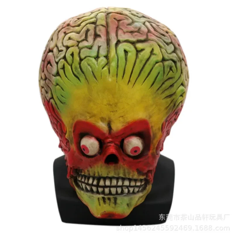 Attacks Martian Soldie Halloween Mask Full Head Latex Scary Alien Brain Party Mask UFO Mars Cosplay Costume Props