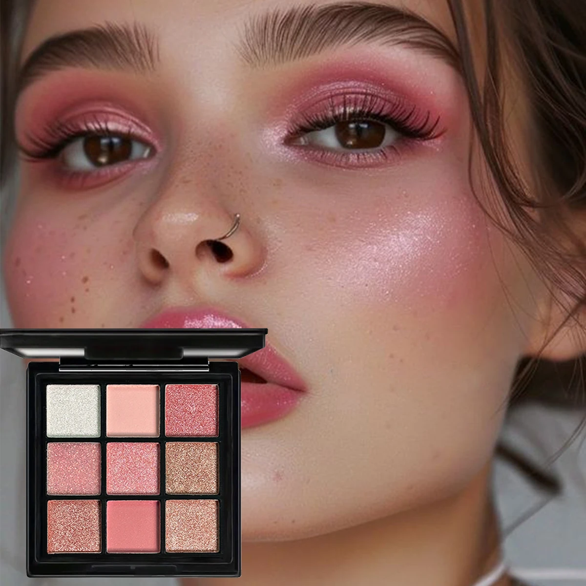 9-Color Pink Eyeshadow Palette Matte Shimmer Nude Rose Makeup Long Lasting For Women Beginner Professional Cosmetics 9Colores