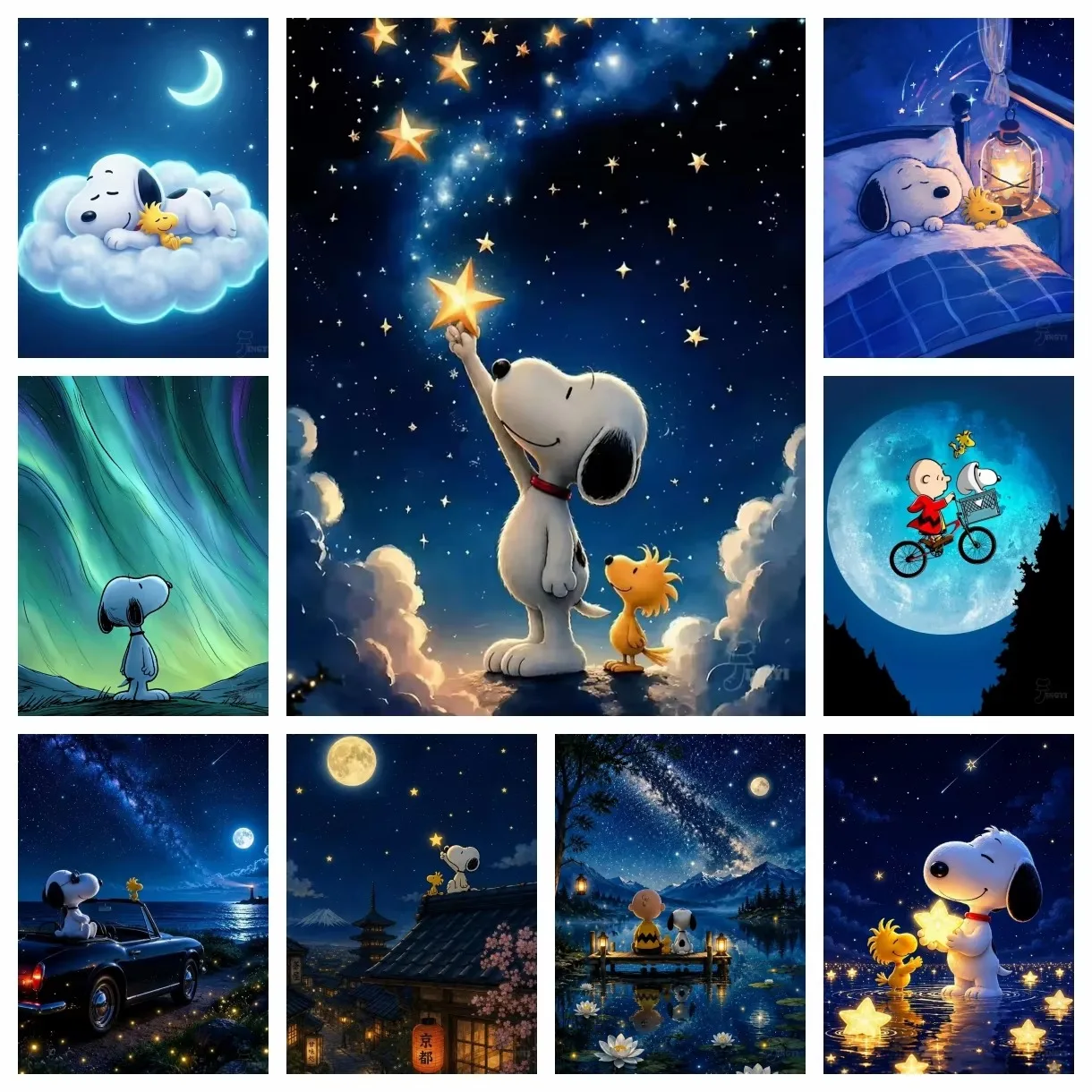 Oil Painting by Number Kit Starry Sky Snoopy Cartoon Dog Art Canvas Wall Art for Adults DIY Home Decor Gift