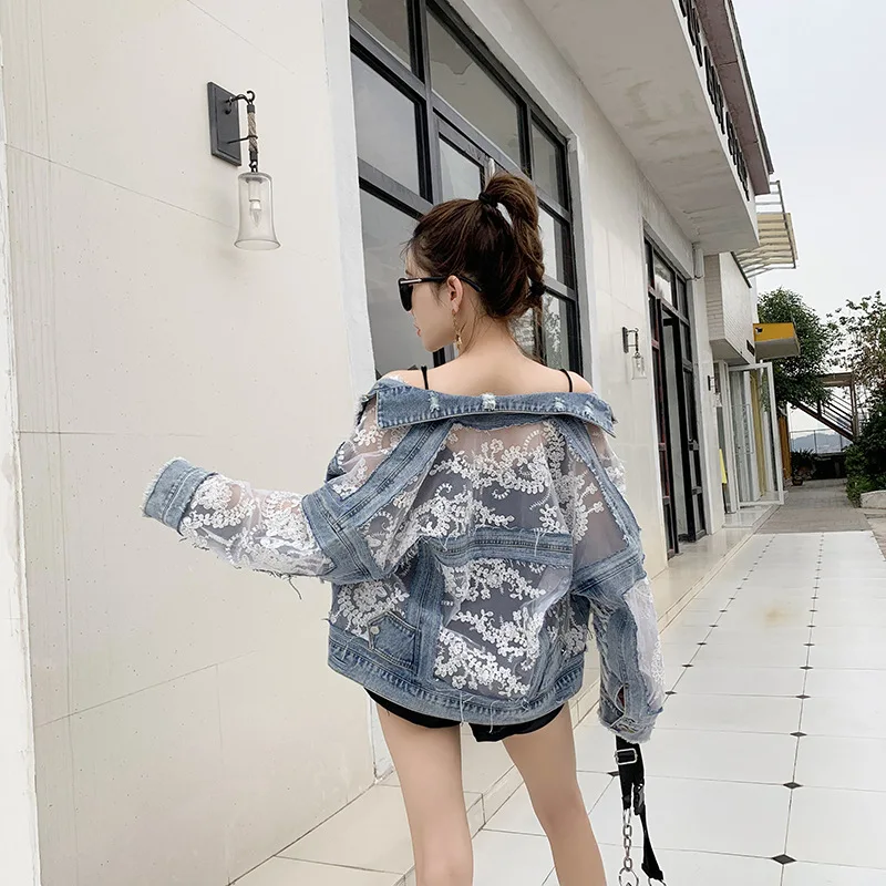 Cotton Denim Coat Women Lace Spring Autumn Ropa Cardigan Jeans Maxi Punk Gothic Bomber Jacket Windbreaker Y2k Jackets Korean
