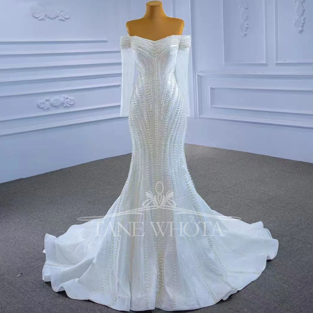 Sexy Bridal Mermaid Dress with Sweetheart Long Sleeve Lace up Back Beading Customized Wedding Dress