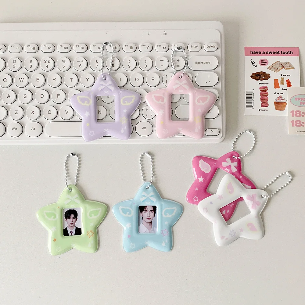 With Keychain Mini Photocard Holder Star Pendant PVC Card Cover ID Photo Photocard Frame Idol Photo Card Korean Ins Style