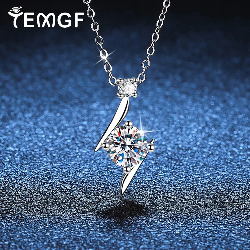 

TEMGF Sparkling Moissanite/Zircon Pendant Necklace for Woman 100% S925 Sterling Silver Neck Chain Fine Jewelry Surprise Gifts