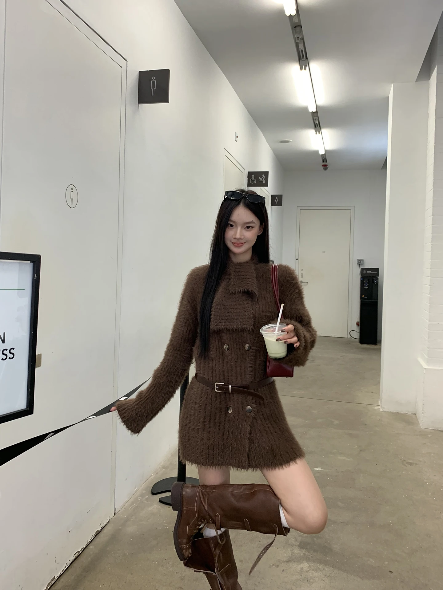 

Autumn Winter Women's Knitted Open Cardigan Coffee Color Lazy Sle Design Sensation Sweater Coat Simple Commute Sle Pure C...