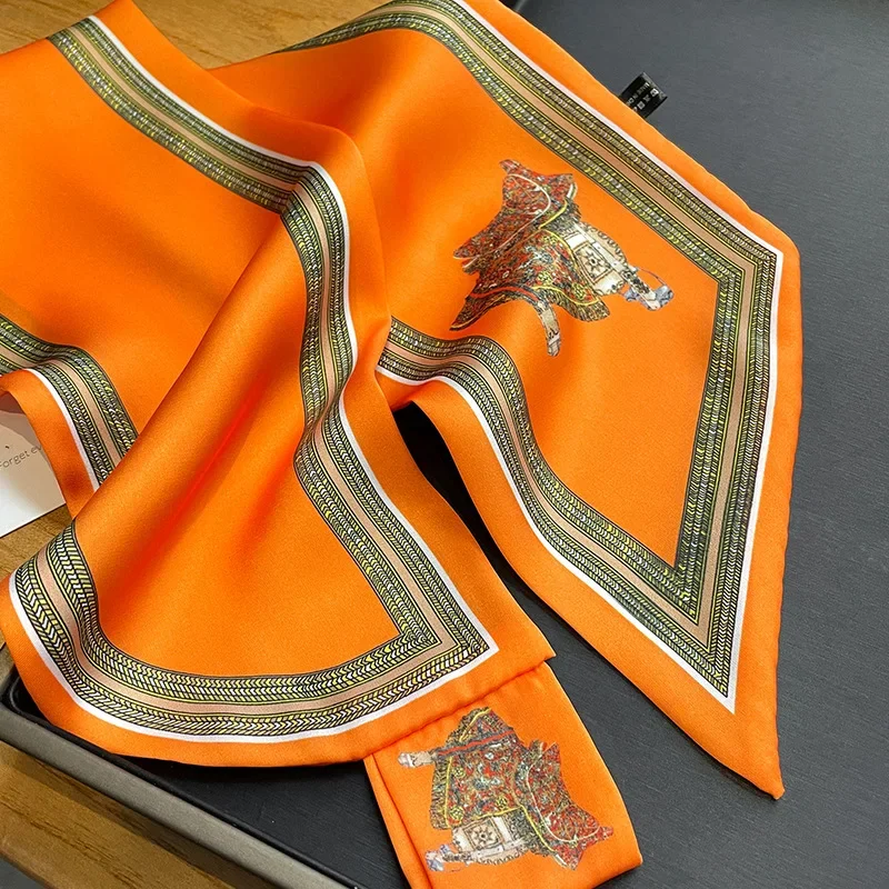 Шелковые шарфы в ретро-стиле для женщин, офисный платок, шейный платок с ручкой, Мягкая атласная лента, Подарочный головной платок