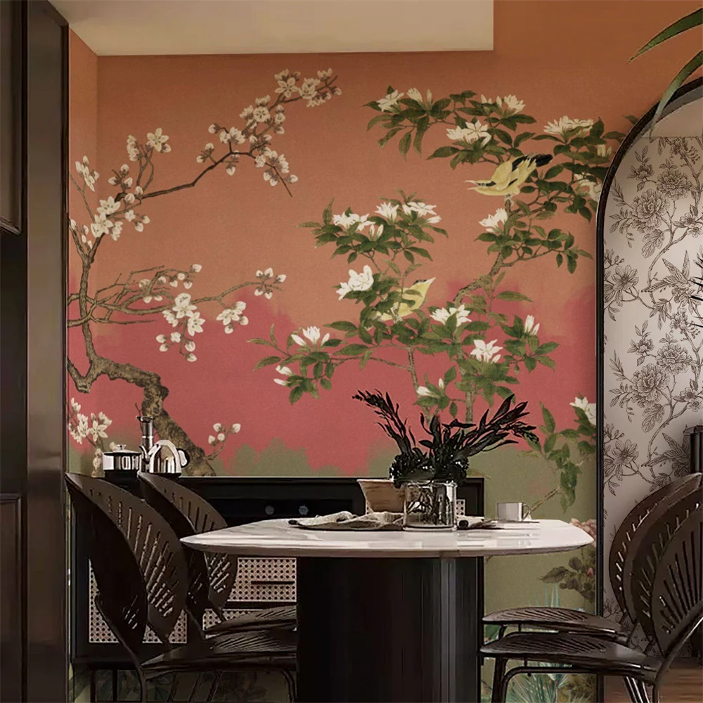 Custom American flower bird wall paper antique homestay bedroom French art wallpaper living room dining room art mural romantic