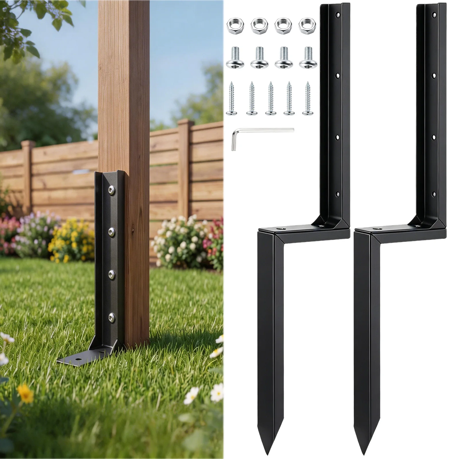 2 pcs Fence Post Repair Kit Heavy Duty Fence Post Anchor Ground Stakes for Repair Tilted Broken Wood Support Perfect Christmas Gift