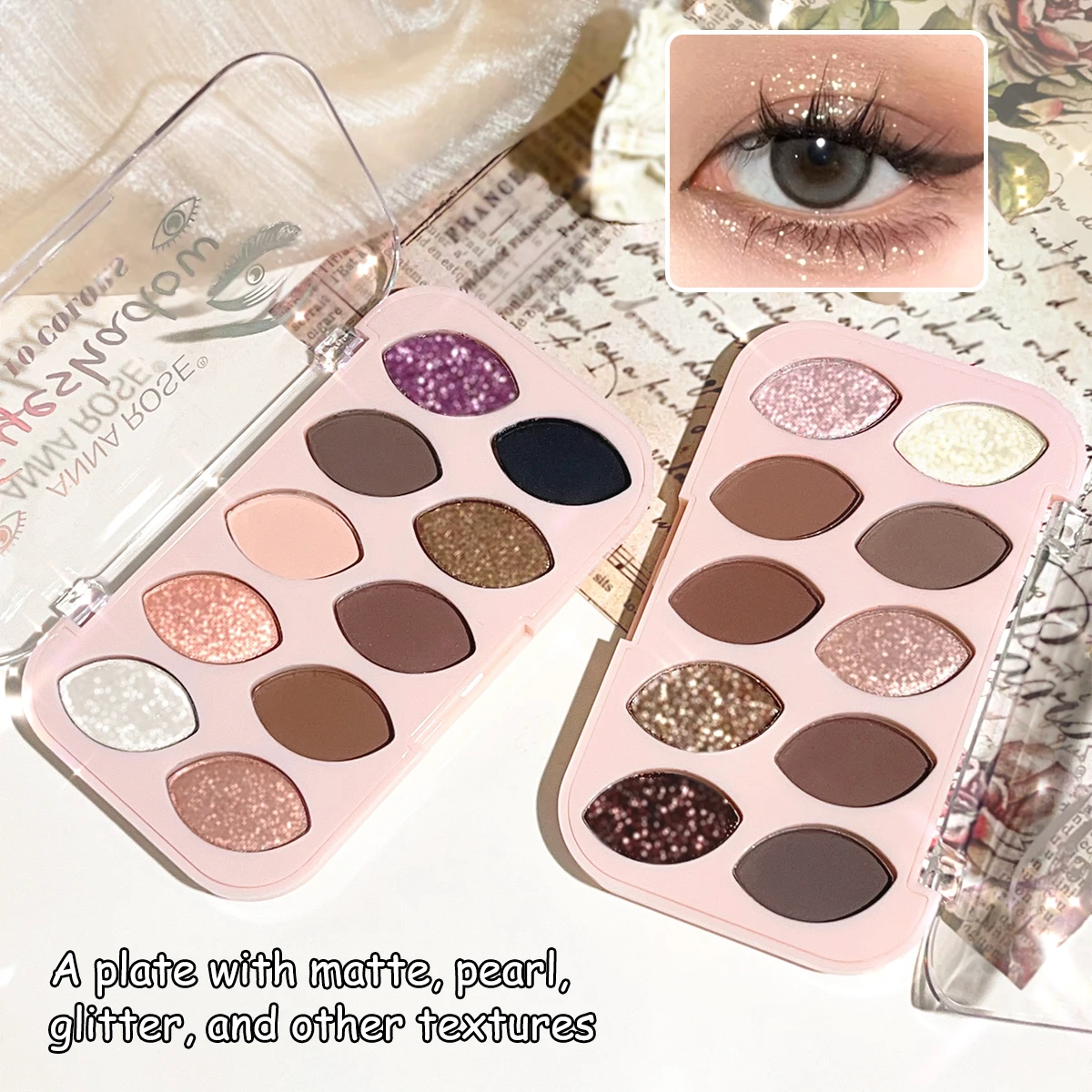 Korean Nude 10-Color Eyeshadow Palette – Matte & Shimmer Shades for Daily Glow