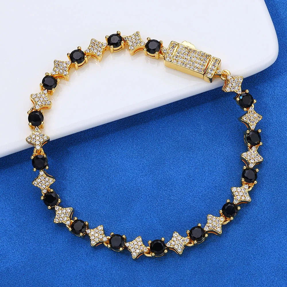 6mm Shine Star Tennis Chain Iced Out Black White 5A CZ Tennis Bracelet Necklace For Women Hip Hop Jewelry