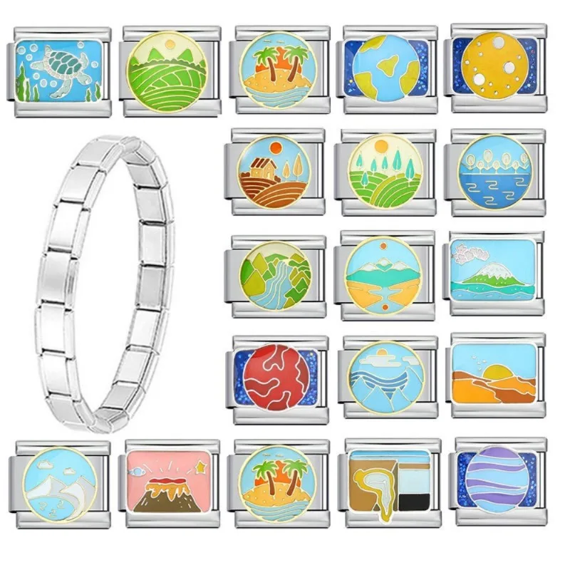 Bracelet à breloques modulaire créatif DIY élégant en acier inoxydable, accessoire de mode unisexe élastique à maillons, pour la commémoration touristique