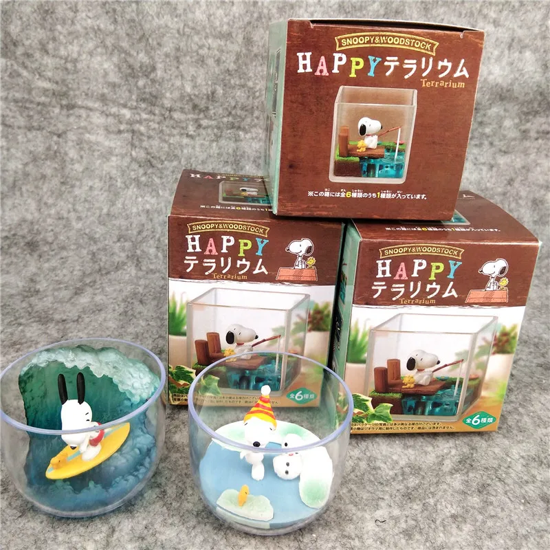 RE-MENT Snoopy Szene Happy Terrarium Miniatur Landschaft Flasche Blind Box Spielzeug Anime Figuren Sammeln Ornamente