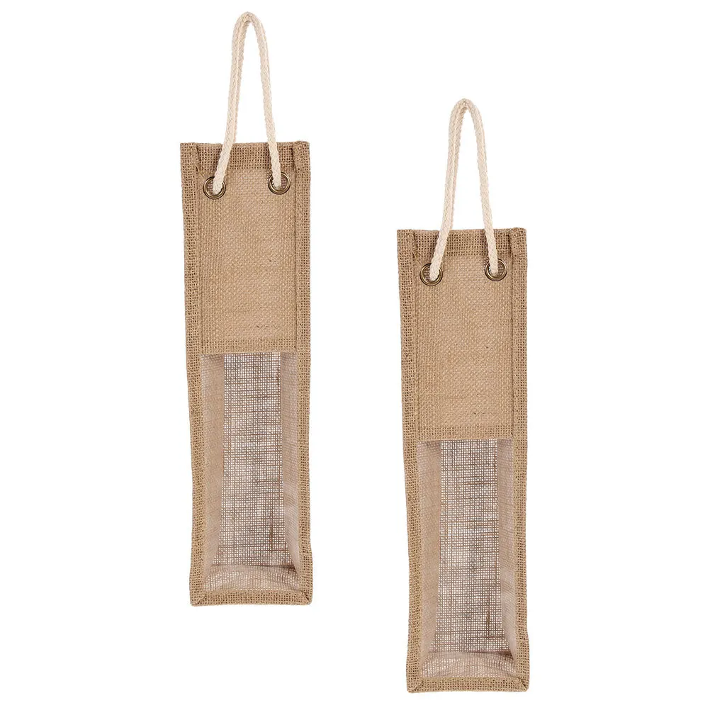 

2Pcs Jute Wine Bag Fashionable Wine Bottle Carrier with Window Strong Handles for Gift Wrapping Reusable Alcohol Pouch Travel