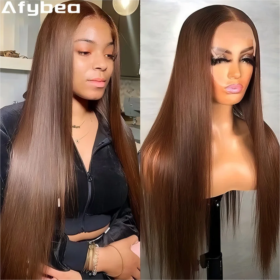 الشوكولاته براون شعر طبيعي مفرود الباروكات 13X6 Hd الدانتيل الشفاف الباروكات الأمامية قبل قطعها الملونة البرازيلي 230 الكثافة 30 بوصة #1