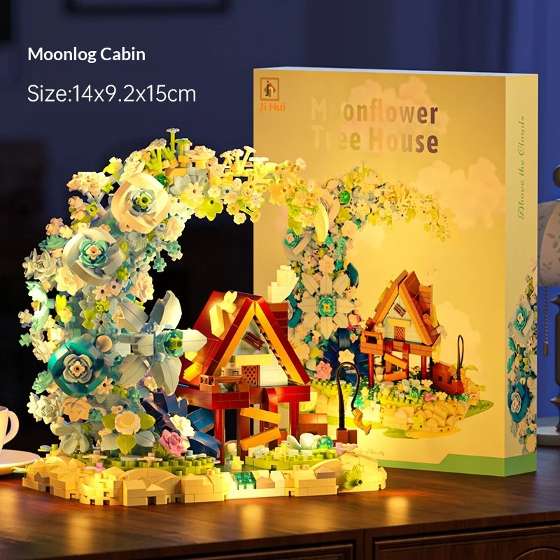 خرافة القمر منزل خشبي باقة الزهور الأبدية لعبة اللبنات فتاة هدية عيد الحب حلية