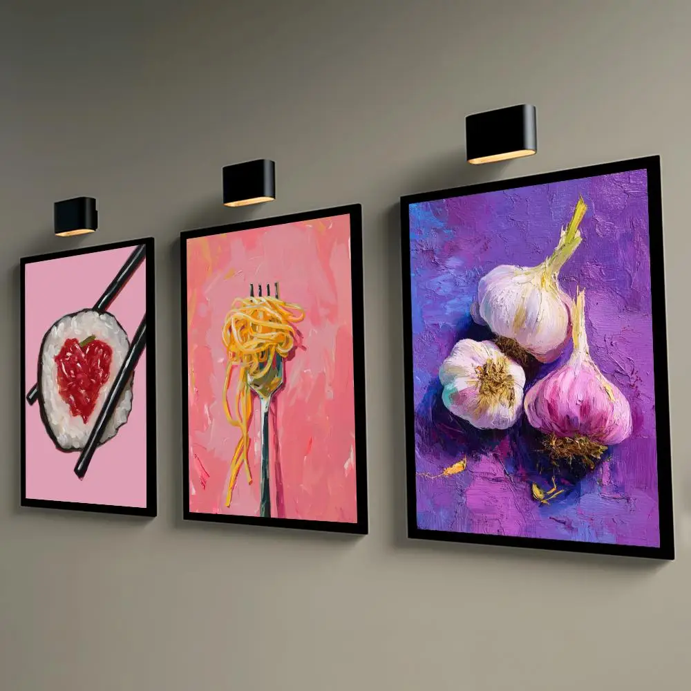 Garlic Impasto Oil Print Poster Self-adhesive Wall Mural Art Waterproof Sticker For Bar Room Decor High Quality Print Gift