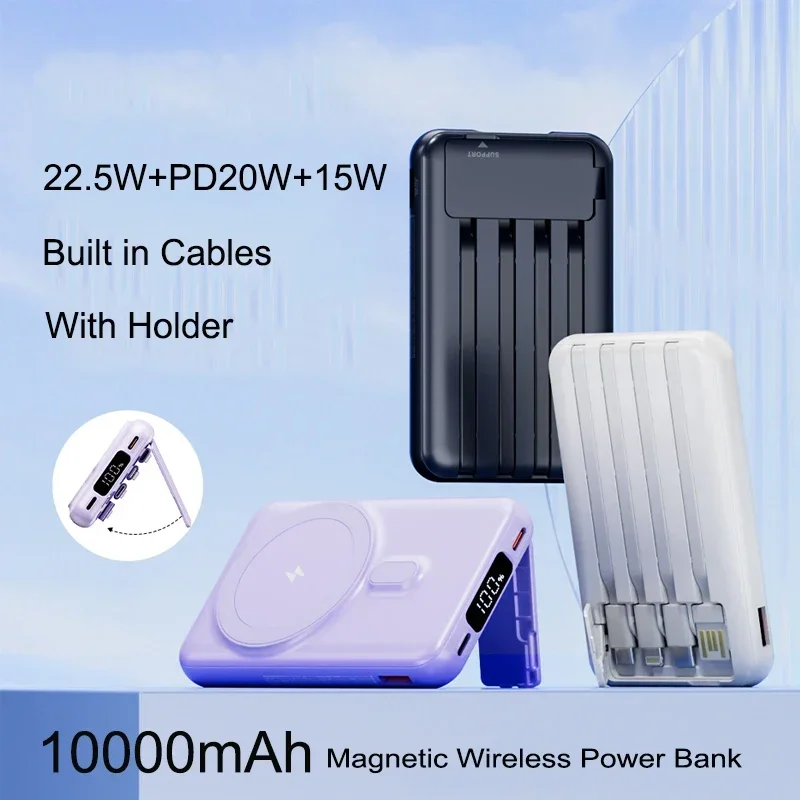 Imagem -02 - Mini Banco de Energia Portátil com Cabo Carregamento Rápido Carregador Magnético sem Fio Powerbank para Iphone 13 14 15 Xiaomi Huawei 10000mah