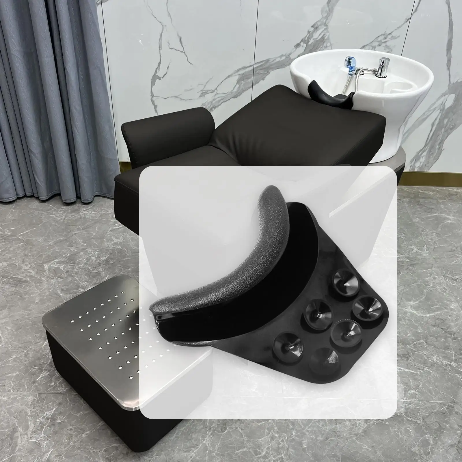 

Salon Neck Rest for Sink with Suction Cups Black for Home Salon Basin Ergonomic Professional Silicone Shampoo Bowl Neck Rest