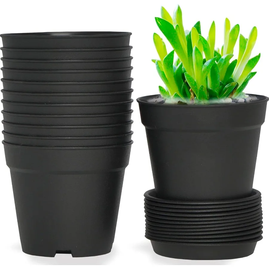 

12 Pack 4 inch Plastic Planters Seedlings Plant Nursery Pots with Drainage Holes and Saucers for Plants Flowers Succulent and A