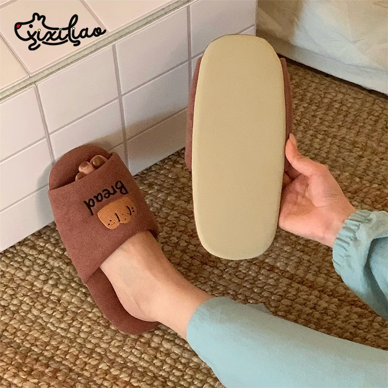 XIXITIAO Pizza Embroidery Indoor Floor Slippers for Women Men Spring/Summer Open-Toe Home Soft-Soled Quiet Cotton Slippers