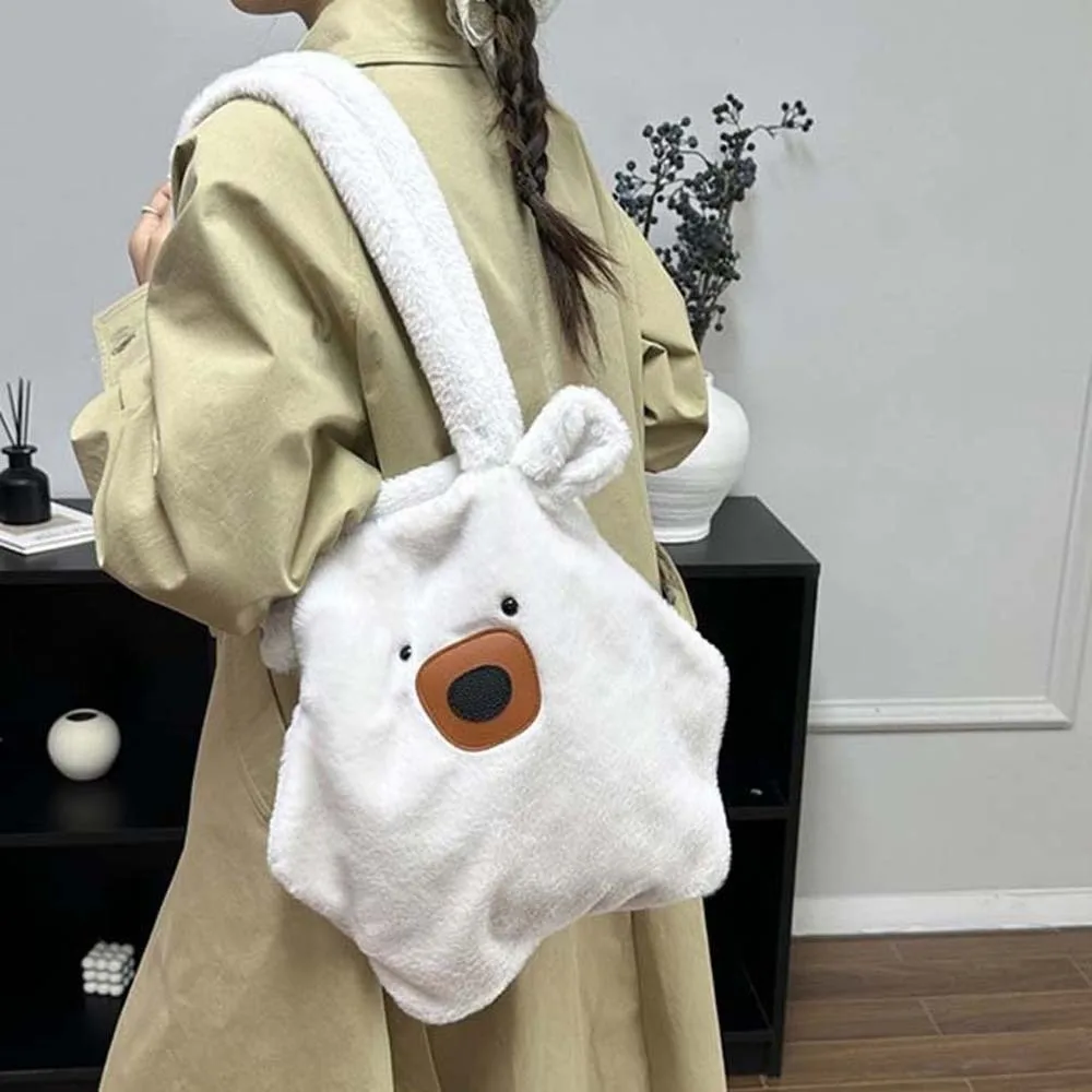 

Soft Cute Capybara Bag Solid Color Adorable Furry Bear Handbag Large Capacity Lightweight Cartoon Shoulder Pouch Women