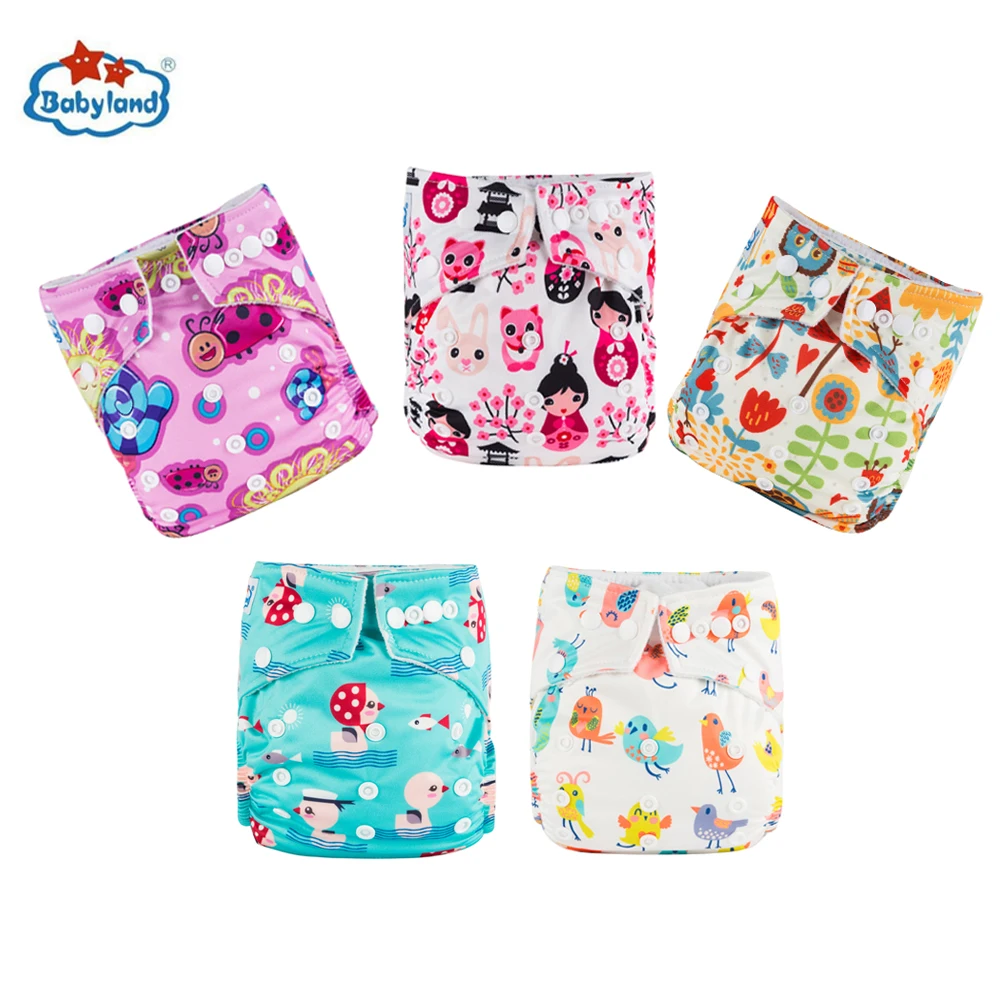 

Babyland 2023 5pcs/Lot Washable Eco-friendly Cloth Diaper Ecological Adjustable Nappy Reusable Diaper Fit 0-2year 3-15kg baby