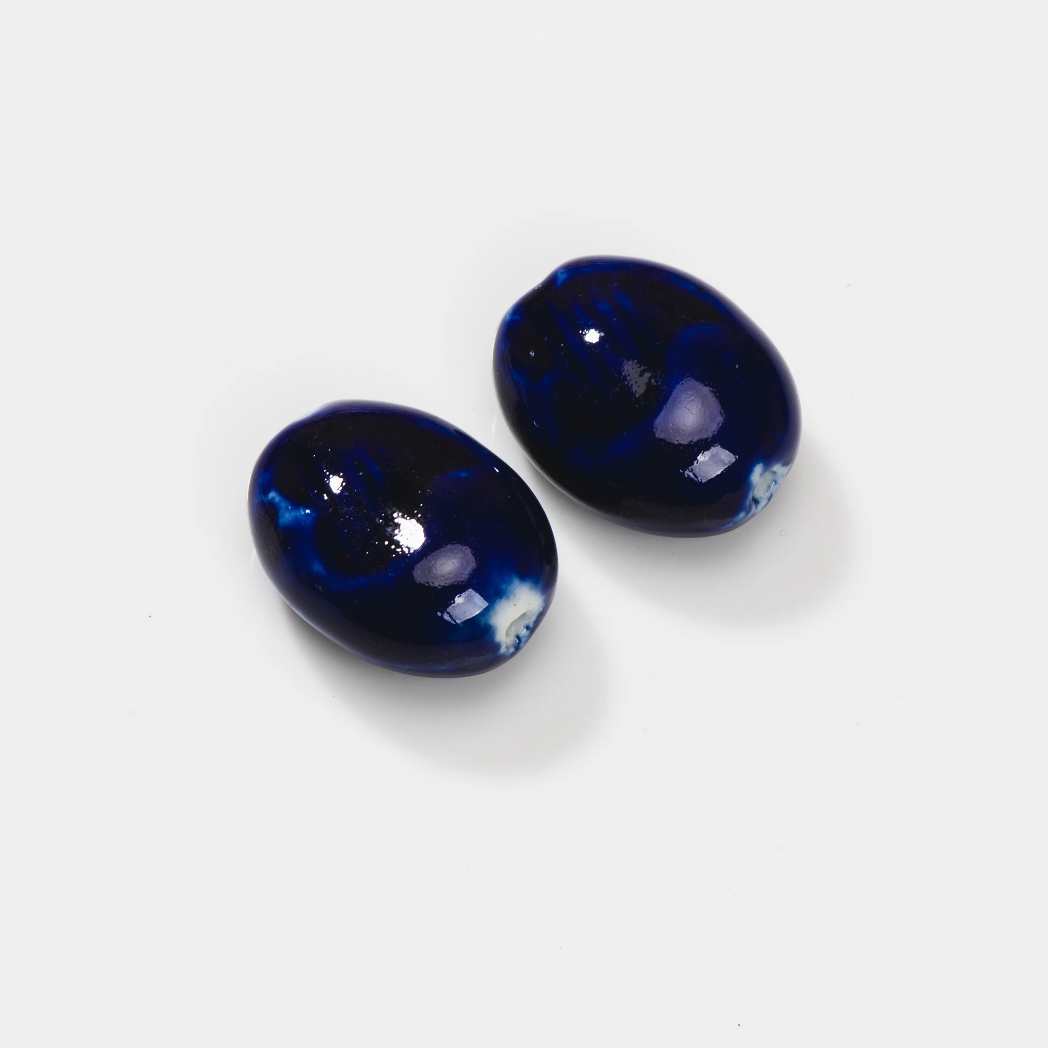 Large Oval Handmade Ceramic Beads 31*25*15mm High-Temperature Fired with 3-3.5mm Hole, 2pcs
