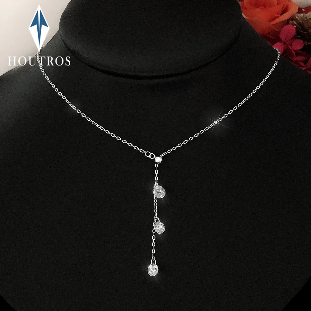 

1.5cttw All Moissanite Moissanite Pendant Necklace for Women Long Tassel Adjustable Collarbone Chain 925 Sterling Silver Jewelry